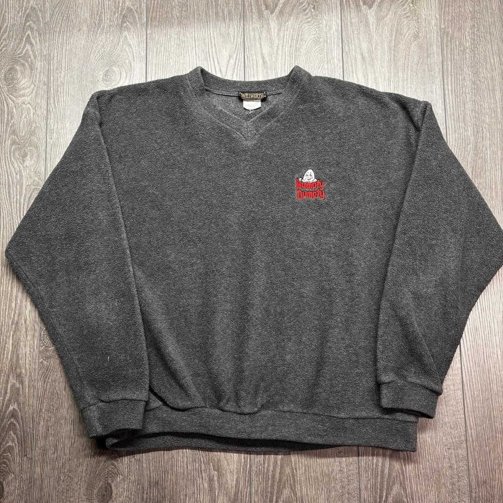 Vintage Humpty Dumpty Potato Chip Fleece Sweater XL Grey Embroidered